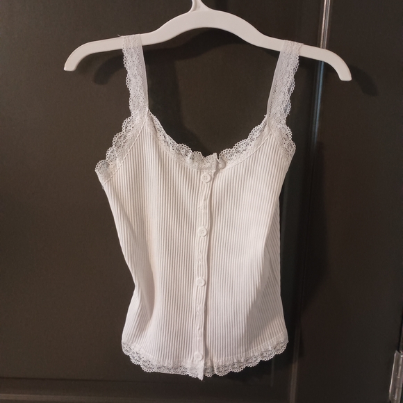 Dazy Tops - Lace Trim Button-Up Camisole in White